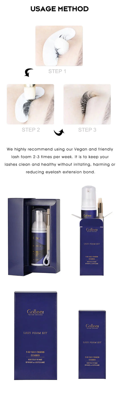 Gollee Clean Eyelash Glue Lash Foam Kit Eyelash Cleaning Foam 50ml/100ml Brush Shampoo Eyelash Extension Cleaning Gentle Makeup - AMULET RING STORE