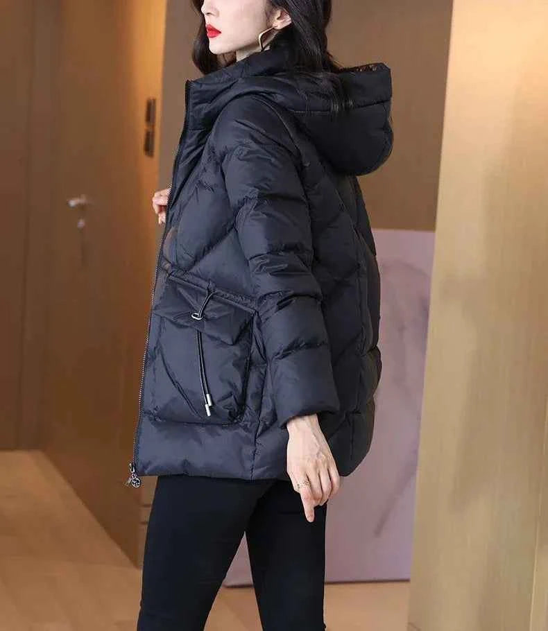 Woman Coat Zip-up Black Thick Padding Duck Down Quilted Padded Jackets for Women Hoodie Y2k Fashion 2025 Trend Luxury Hot Youth