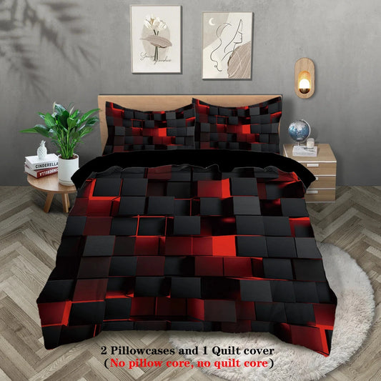 3pcs Duvet Cover Set, Red Transparent Grid Visual Effects Print, Soft, Comfortable and Breathable, Bedding Set for Bedroom,Hotel - AMULET RING STORE