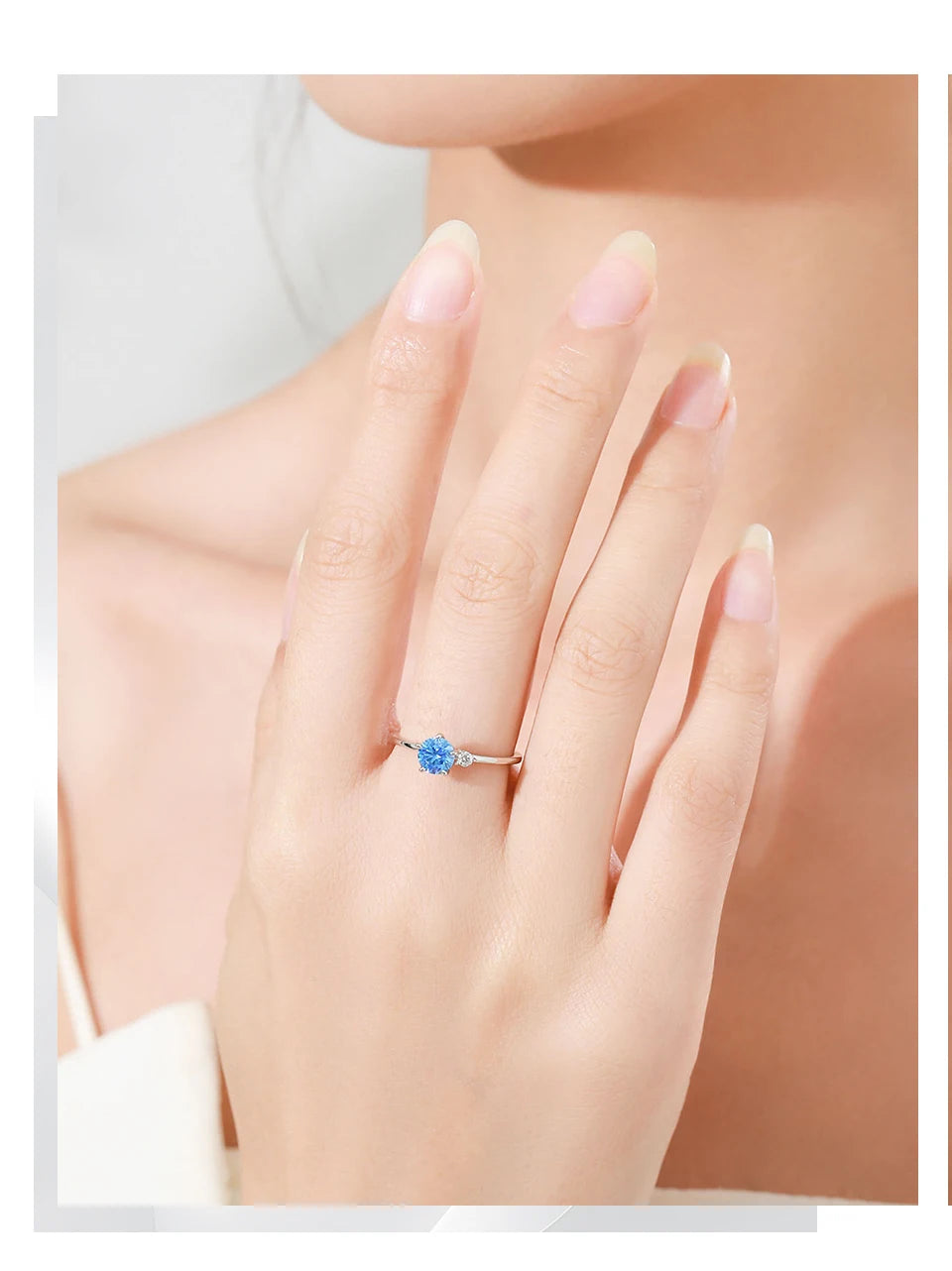 Ailmay Genuine 925 Sterling Silver Simple Navy Blue Zircon Ring for Women Fashion Minimalist Ring Fine Jewelry