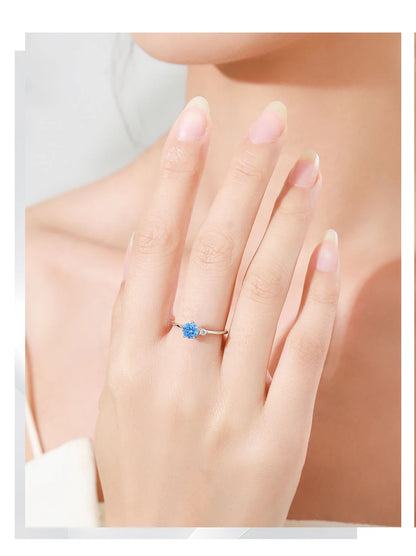 Ailmay Genuine 925 Sterling Silver Simple Navy Blue Zircon Ring for Women Fashion Minimalist Ring Fine Jewelry