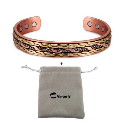 Vinterly Cross Copper Bracelets Gold-color Rose Twisted Magnetic Women Adjustable Open Cuff Bangles Resizable Jewelry Magnets