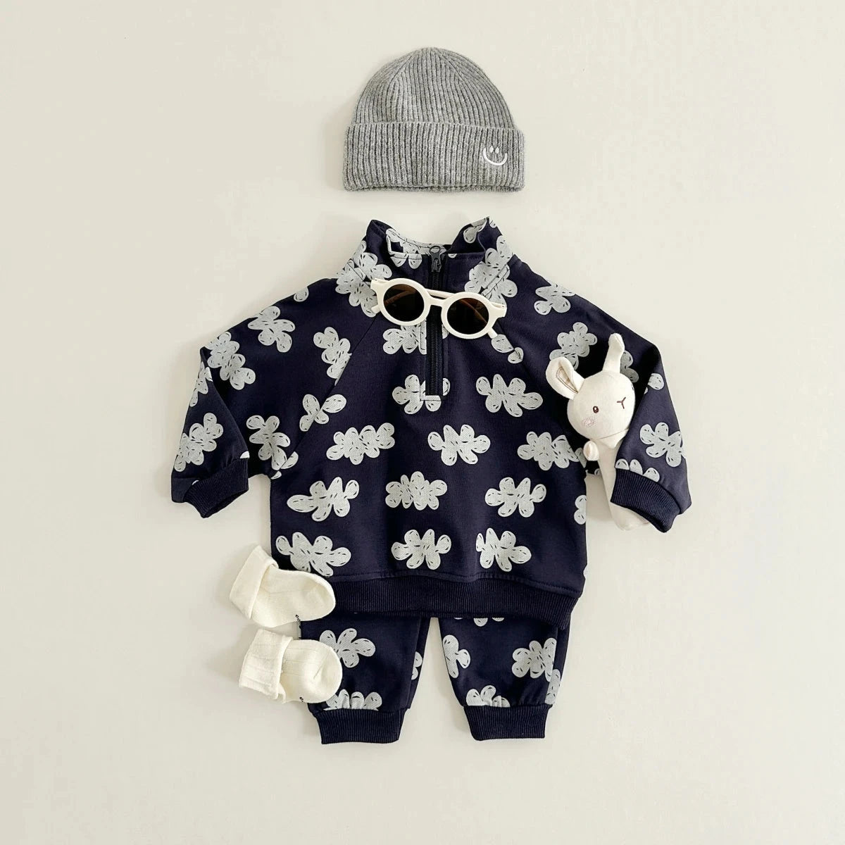 Spring New Boys Clothing Set Cloud Print Zipper Long Sleeved Pants Cotton Sweatshirt 0-4Y Baby Girls Pullover 2PCS Newborn - AMULET RING STORE