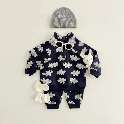 Spring New Boys Clothing Set Cloud Print Zipper Long Sleeved Pants Cotton Sweatshirt 0-4Y Baby Girls Pullover 2PCS Newborn - AMULET RING STORE
