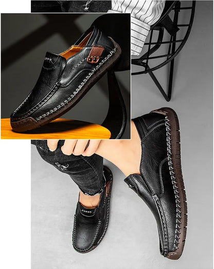 New Handmade Leather Men Shoes Casual Comfortable Men Loafers Slip On Leather Shoes Men Flats Hot Sale Outdoor  Walking Shoes