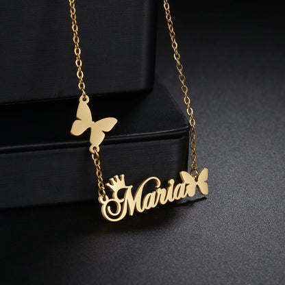 Acheerup Personalized Name Butterfly Necklace for Women Stainless Steel Pendant Customized Letter Choker Birthday Jewelry Gift