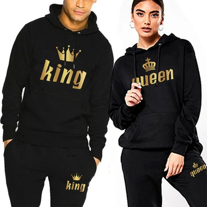 King And Queen Couple Outfit Hoodie and Jogger Pants High Quality Men Women Daily Casual Sport Jogging Suit King Queen Tracksuit - AMULET RING STORE