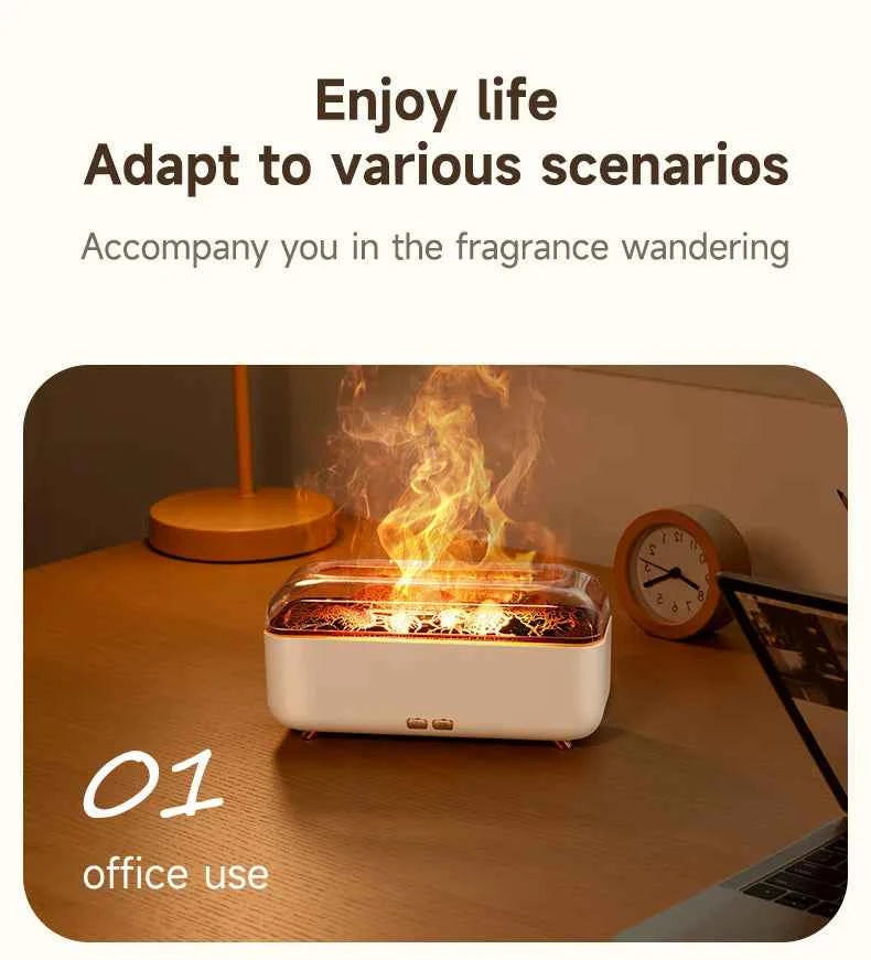 Flame Essential Oil Diffuser with Colorful Night Lights 300ML USB Home Ultrasonic Aromatherapy Fragrant Oil Humidifier Vaporizer