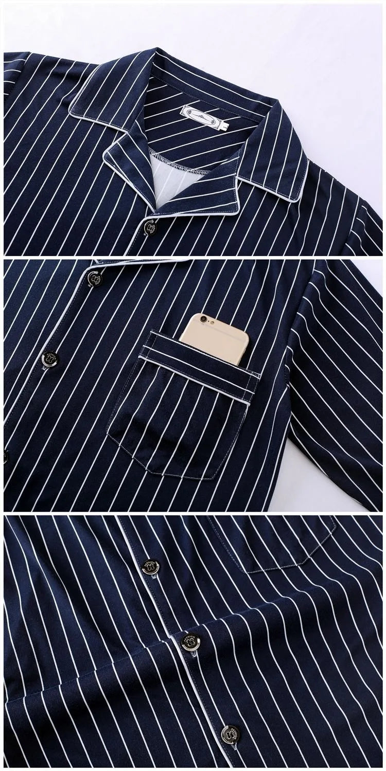 Casual Pure Cotton Men's Spwear Long Sve Long Pants Two-Piece Set Plaid Striped Simple Wearable Home Clothes