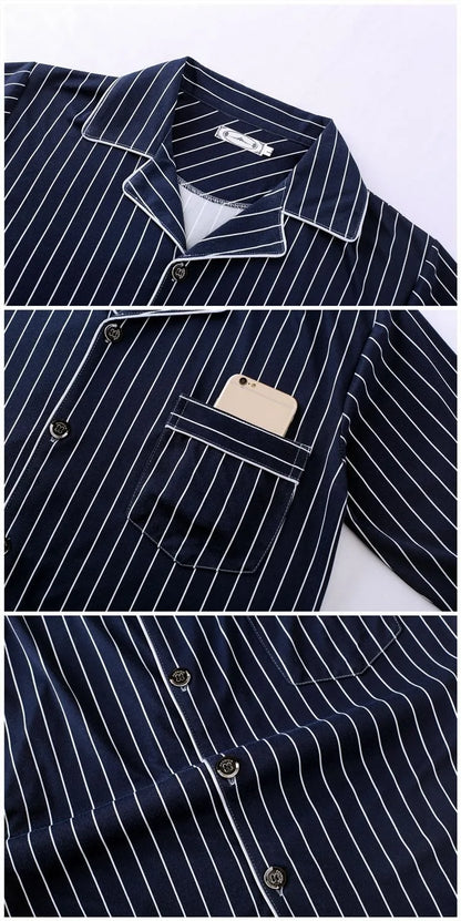 Casual Pure Cotton Men's Spwear Long Sve Long Pants Two-Piece Set Plaid Striped Simple Wearable Home Clothes