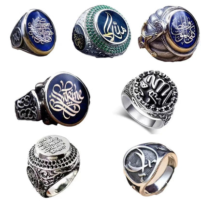 Vintage Arab Style Rings for Men Stainless Ethnic Arabic Calligraphy Ring - AMULET RING STORE