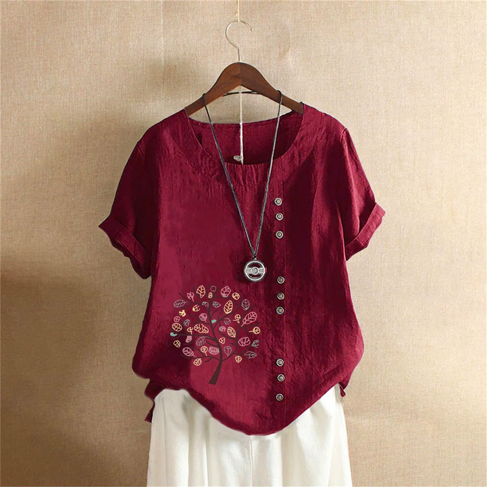 Cotton Linen T Shirt Women's Clothing Summer Retro Ladies Tops Tee Casual Loose Short Sleeve T-shirt Woman Ropa Blusas Tshirt