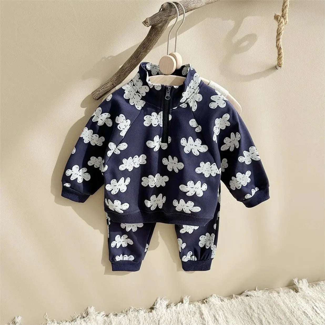 Spring New Boys Clothing Set Cloud Print Zipper Long Sleeved Pants Cotton Sweatshirt 0-4Y Baby Girls Pullover 2PCS Newborn - AMULET RING STORE