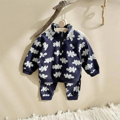 Spring New Boys Clothing Set Cloud Print Zipper Long Sleeved Pants Cotton Sweatshirt 0-4Y Baby Girls Pullover 2PCS Newborn - AMULET RING STORE