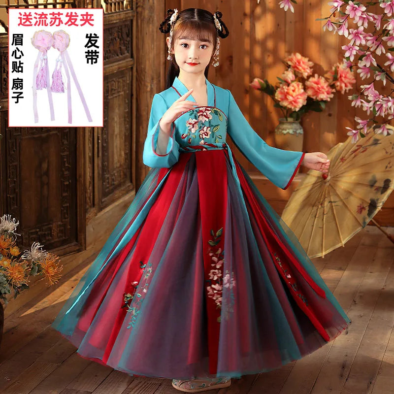 Summer Girls' Hanfu Dress Princess Costume Children's Dresses Kids Vintage Party Baby Girl Dress Cosplay Girls Clothes Vestidos