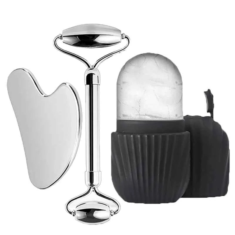 1/3 Piece Ice Face Roller Facial Skin Care Tools, Stainless Steel Facial Roller Scraping Board Ice Tray Skin Care Tools