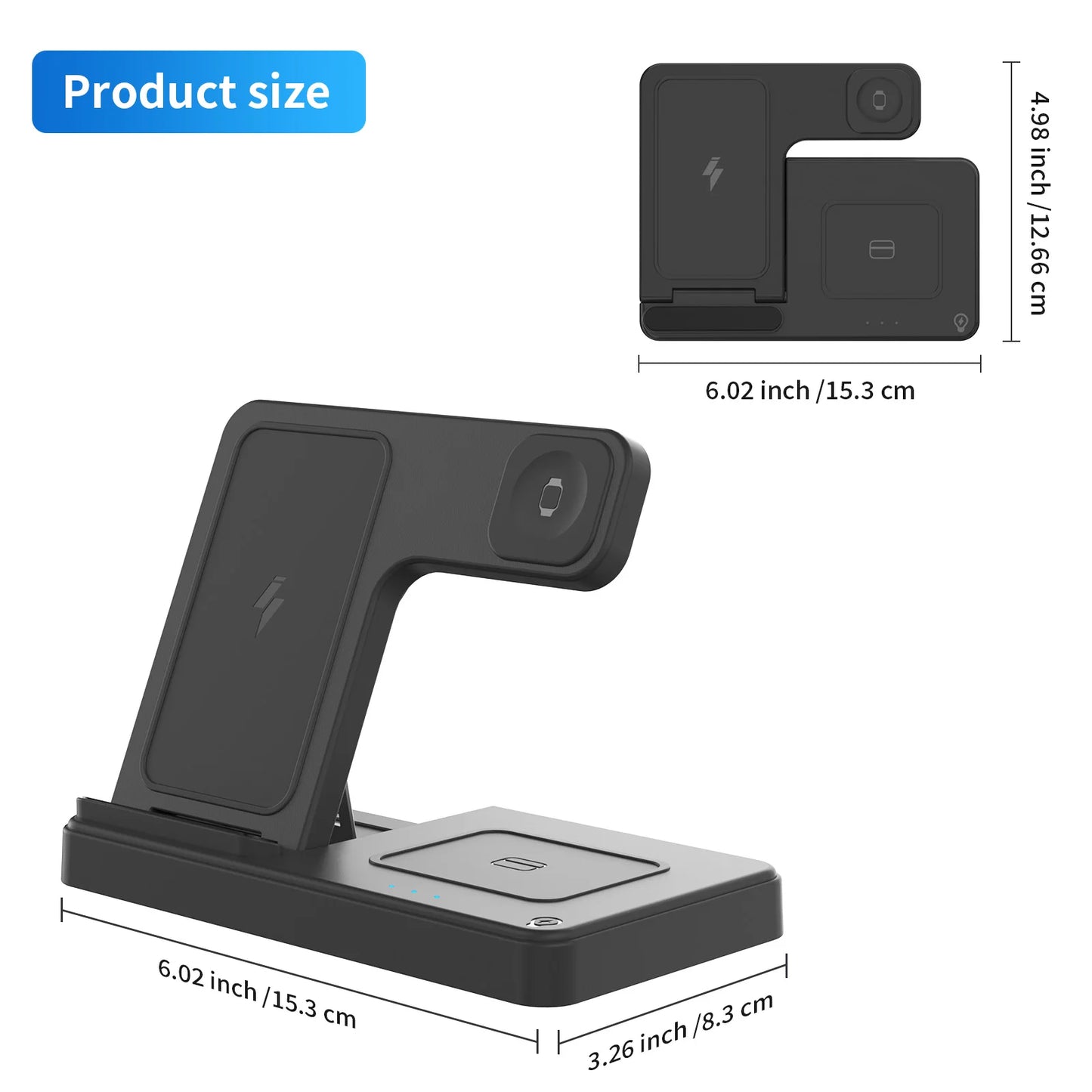Magnetic Wireless Charger Fast 18W Adapter QC3.0 Certified Foldable Sleep-Friendly iPhone11-15 XS 8 Plus Samsung Galaxy iWatch
