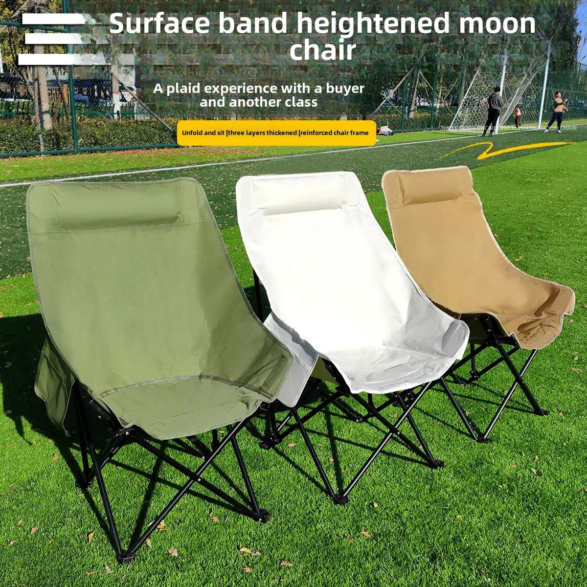 Moon shaped semi recliner folding chair with outdoor handbag, waist and back cushion with side pockets, durable and long-lasting - AMULET RING STORE