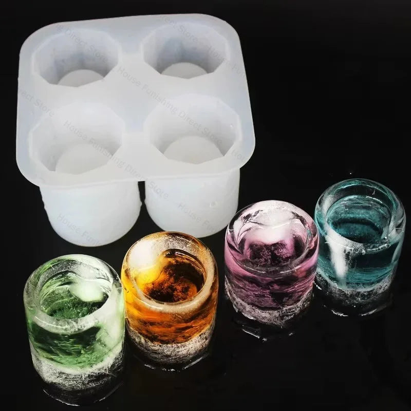 4Cup Shape Silicone Ice Cube Mold Tray for Summer Bar Party DIY Cold Drinks Kitchen Essential Ice Cup Maker Compartment Mold - AMULET RING STORE