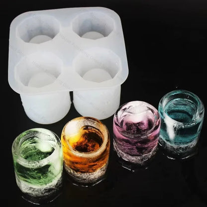 4Cup Shape Silicone Ice Cube Mold Tray for Summer Bar Party DIY Cold Drinks Kitchen Essential Ice Cup Maker Compartment Mold - AMULET RING STORE