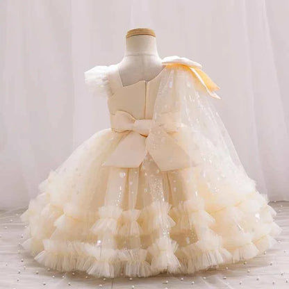 New Single Shoulder Bow Girl's Princess Dress Children's Day Performance Evening Dress Birthday Party Girl's Baby Dress