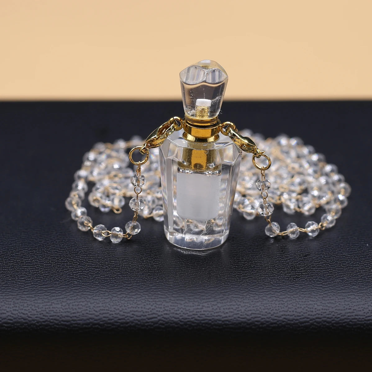Natural Clear Quartz Stone Essential Oil Diffuser Pendant Stone Bead Chain Perfume Bottle Pendant Necklace Women Jewelry Party - AMULET RING STORE
