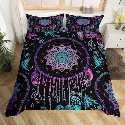 Dream Catcher Bedding Set Boho Mandala Duvet Cover Twin King,Exotic Tribal Feather Comforter Cover Starry Sky Galaxy Quilt Cover