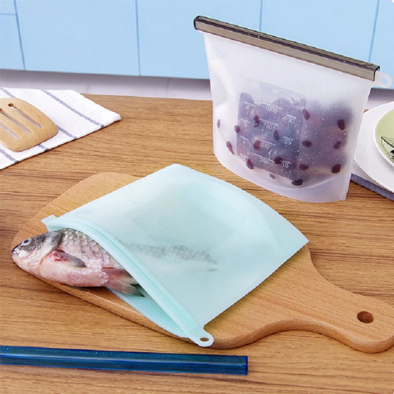500-1500ML Silicone Bags Reusable Silicone Food Grade Storage Bag Lunch Sandwich Snack Fruit Freezer Zip Seal Keep Fresh Bags - AMULET RING STORE
