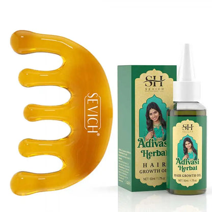 Sevich India Herbal Hair Growth Oil And Scalp Massager Comb Tool Set Ayurvedic Adivasi Fast Regrowth Thicken Serum Hair Growing - AMULET RING STORE