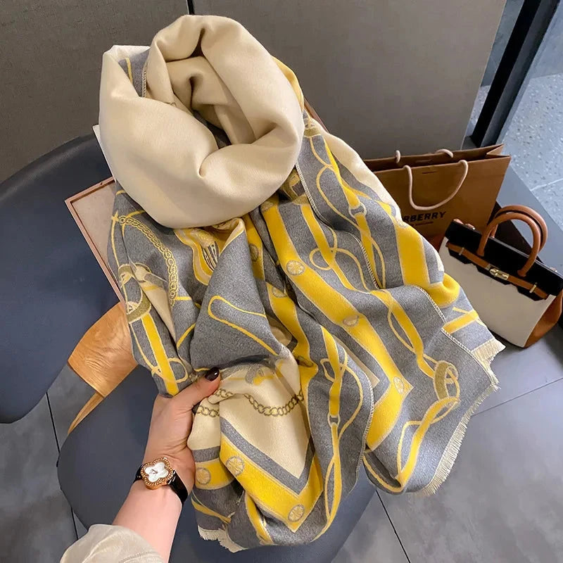 Luxury Scarf Women Winter Cashmere Shawls Wraps Thick Warm Lady Travel Stole Bufanda Hijab Fashion Print 2023