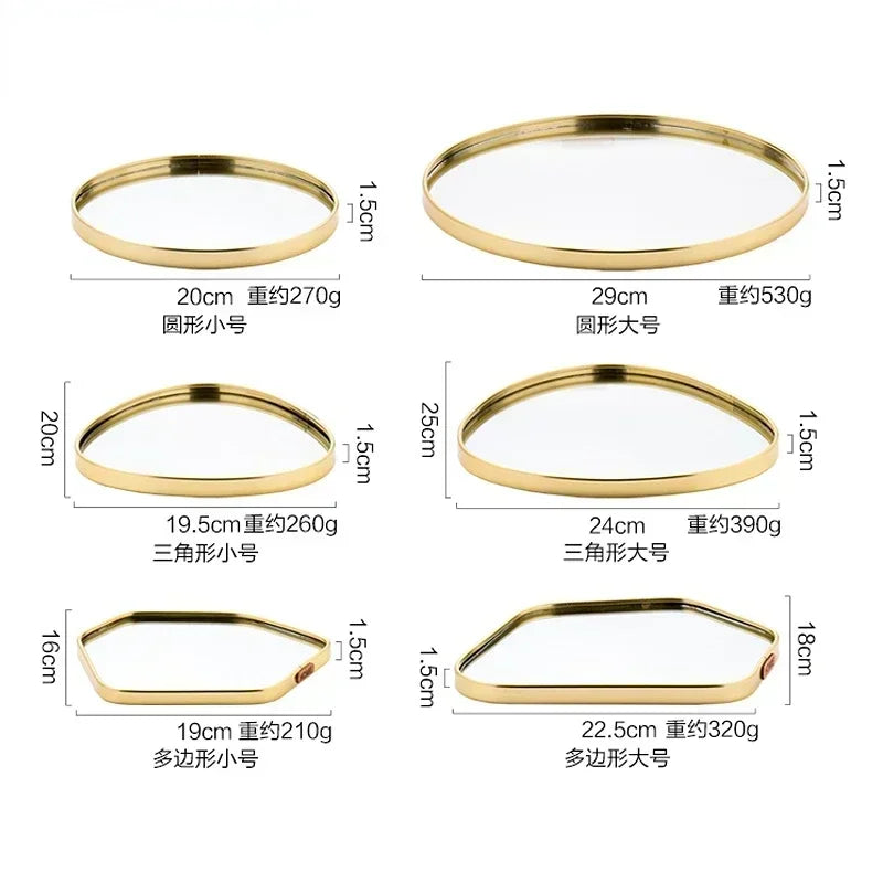New Light Luxury Mirror StorageTray Home Decoration Desktop Storage Tray Multilateral Geometric Tray Living Room Accessories - AMULET RING STORE