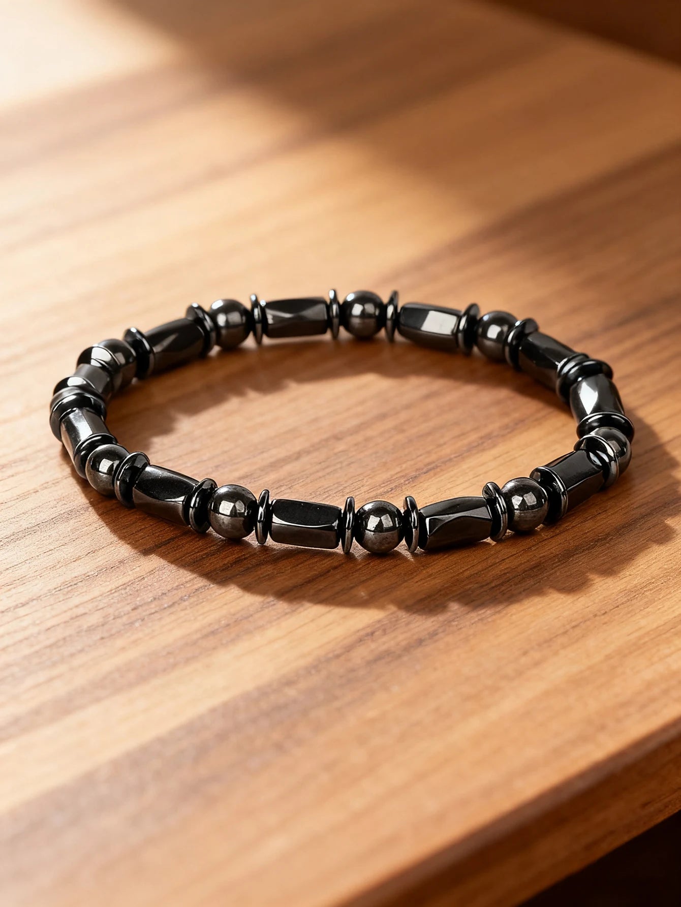 Hematite & Red Tiger's Eye Bracelet Men Natural Stone Cylinder Bead for Energy Protection Reiki Charm Courage Jewelry Women Gift