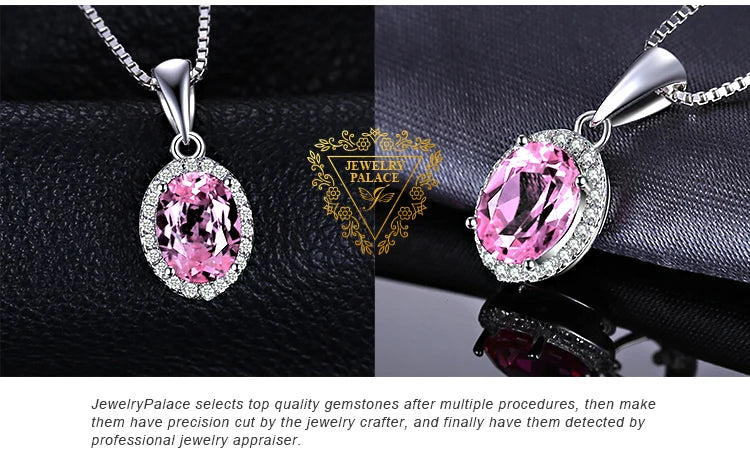 JewelryPalace 1.7ct Created Pink Sapphire 925 Sterling Silver Halo Pendant Necklace for Woman Fashion Engagement Gift No Chain