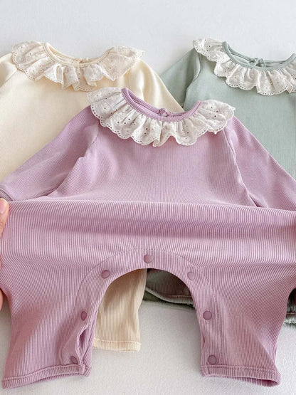 Spring and Autumn Baby Girl Solid Color Cute Doll Collar Long Sleeve Jumpsuit Baby Girl Autumn Jumpsuit - AMULET RING STORE