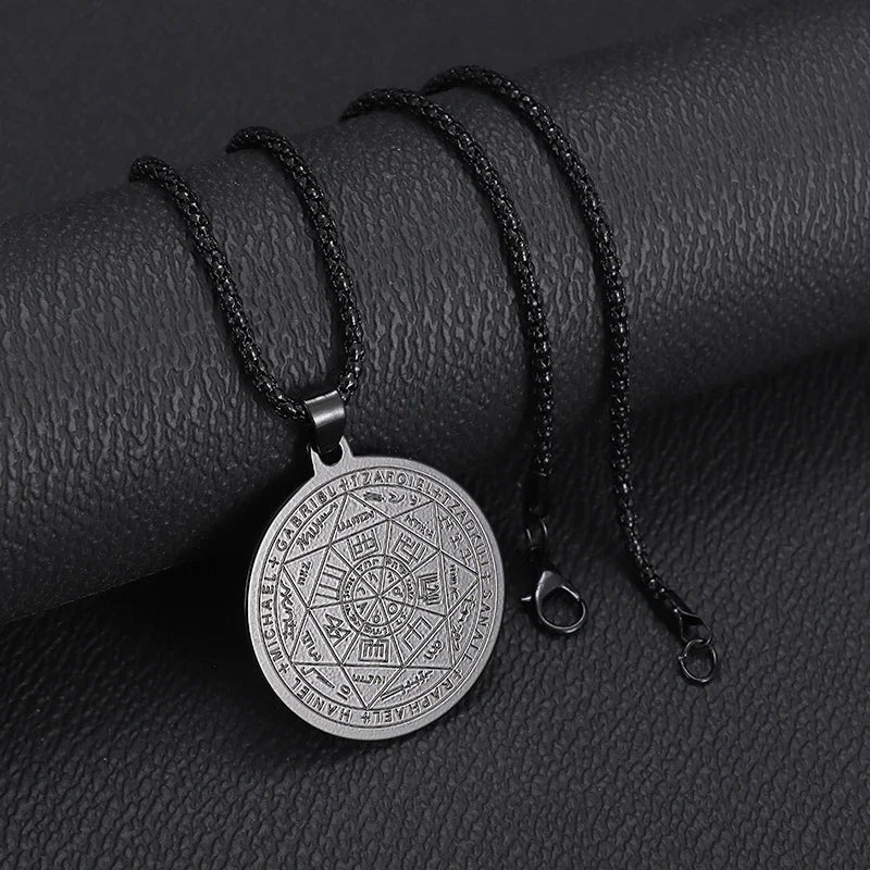 Stainless Steel 7 Archangel Seal Necklace Solomon Kabbalah Seal Pendant for Men Personality Charm Amulet Jewelry