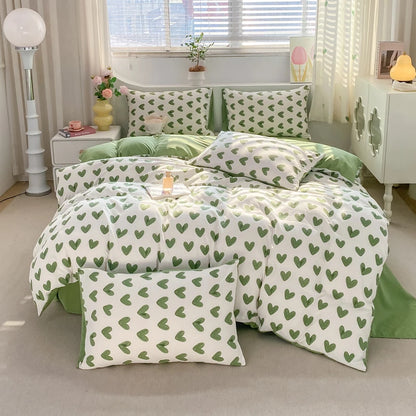 Korean Retro Floral Bedding Set 100% Washed Cotton Bed Sheets Set Soft Duvet Cover Bed Linen Pillowcase Single Double Queen King - AMULET RING STORE