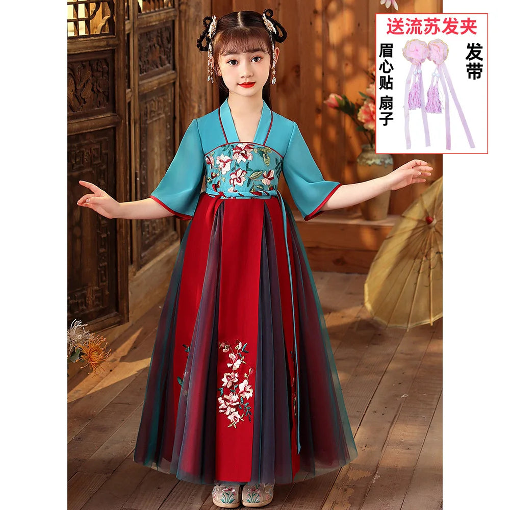 Summer Girls' Hanfu Dress Princess Costume Children's Dresses Kids Vintage Party Baby Girl Dress Cosplay Girls Clothes Vestidos