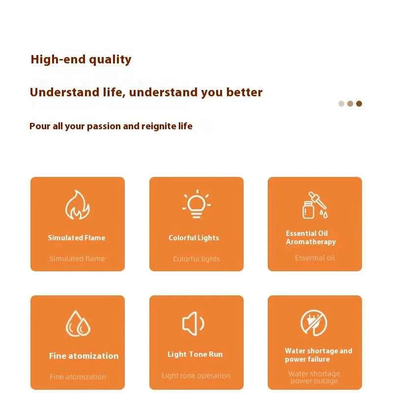 New style seven-color aromatherapy machine, bedroom essential oil aromatherapy lamp, wood grain flame humidifier, desktop cracke