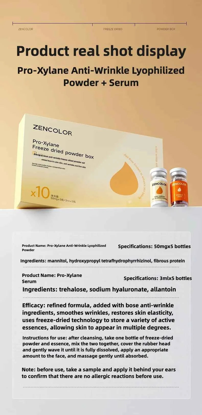 10pcs Pro-Xylane Anti-Wrinkle Lyophilized Serum  High Concentration Anti-Aging Firming Face Essence for Deep Wrinkles