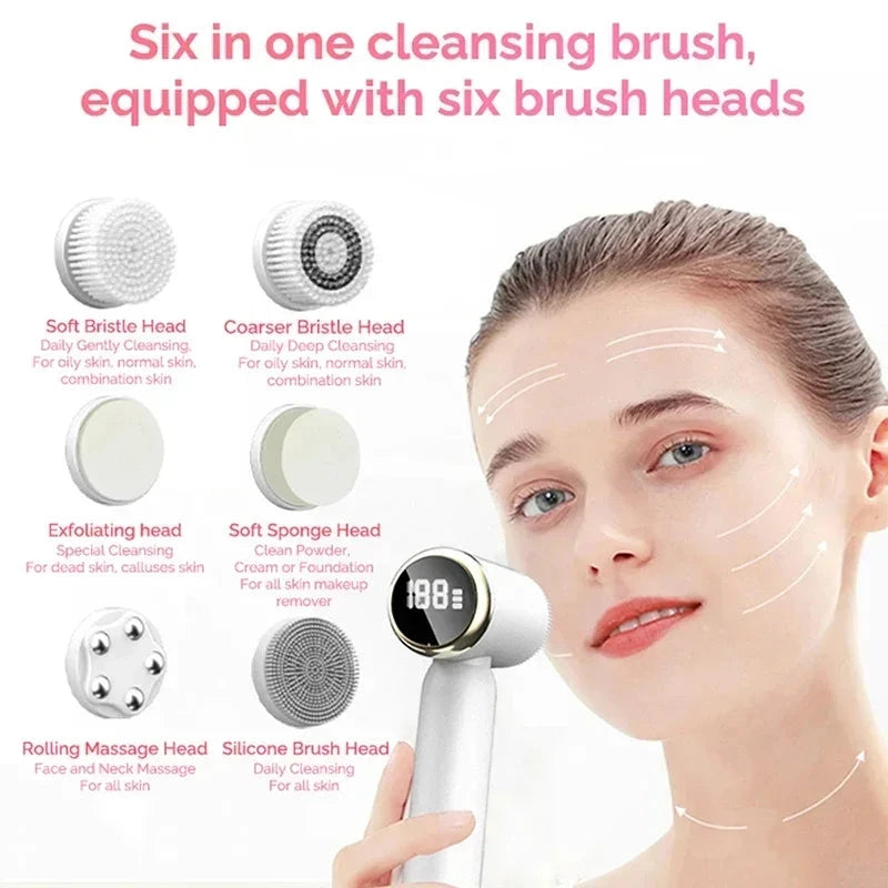 6 In 1 Electric Cleansing Brush Sonic Rotating Cleansing Brush Facial Clean and Remove Acne Pore Skin Rejuvenation Beauty Care