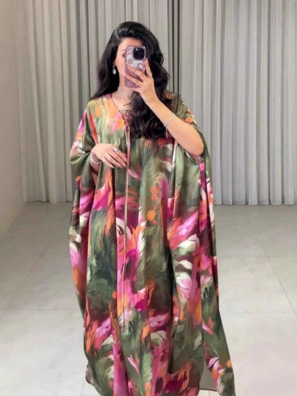 Dubai Printing Kaftan Plus Size Evening Dress Casual Exclusive V Neck On Sale Prom Gown Women New Arrival Date the Middle East