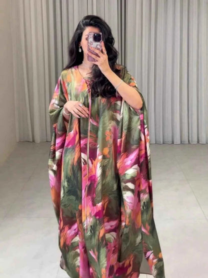 Dubai Printing Kaftan Plus Size Evening Dress Casual Exclusive V Neck On Sale Prom Gown Women New Arrival Date the Middle East