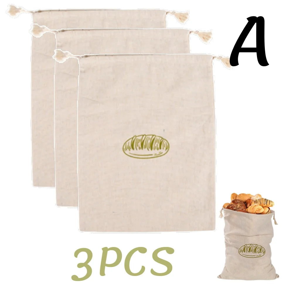 1/6pcs Reusable Linen Bread Bag Baking Storage Container for Toast Unbleached Preservation Bag with Drawstring Kitchen Organizer - AMULET RING STORE