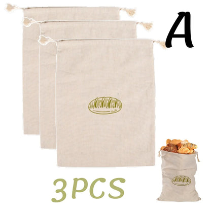 1/6pcs Reusable Linen Bread Bag Baking Storage Container for Toast Unbleached Preservation Bag with Drawstring Kitchen Organizer - AMULET RING STORE