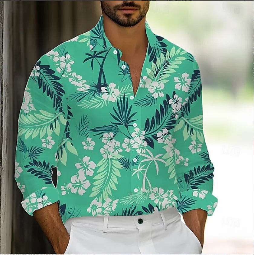 Men's Shirt Button Shirt Casual Shirt Spring Summer 3D Leaf Flower Print Long Sleeve Daily Fashion Comfort