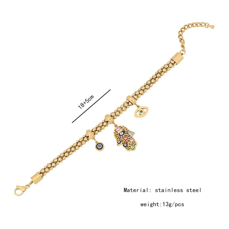 316L Stainless Steel New Fashion Fine Jewelry Colourful Eyes Palms Charm Hollow Thick Chain Necklace Bracelet Earrings For Women - AMULET RING STORE