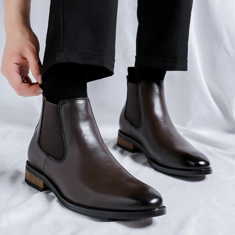 Men's Classic Genuine Leather High Top Chelsea Boots