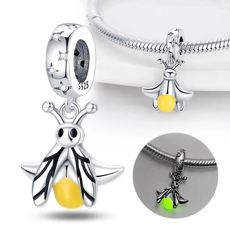 S925 Silver Glow-in-the-dark Firefly Charm Pendant Fit Original Charms Bracelet Gift Beads for Women Diy Fine Jewelry Gifts - AMULET RING STORE