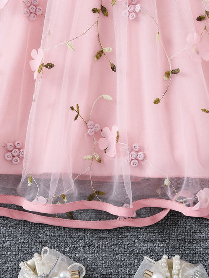 Girls summer fashion lady three-dimensional flower mesh bow decorative halter dress with bag