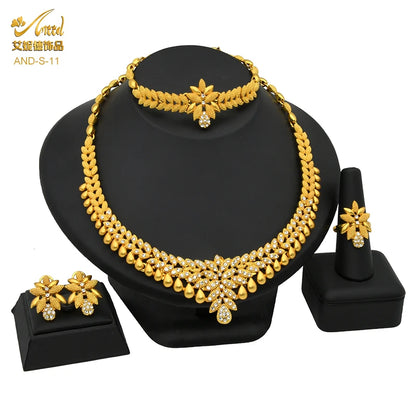 ANIID Dubai Plated Jewelry Set For Women Indian Earring and Necklace Nigeria Moroccan Bridal Accessorie Wedding Bracelet Gifts